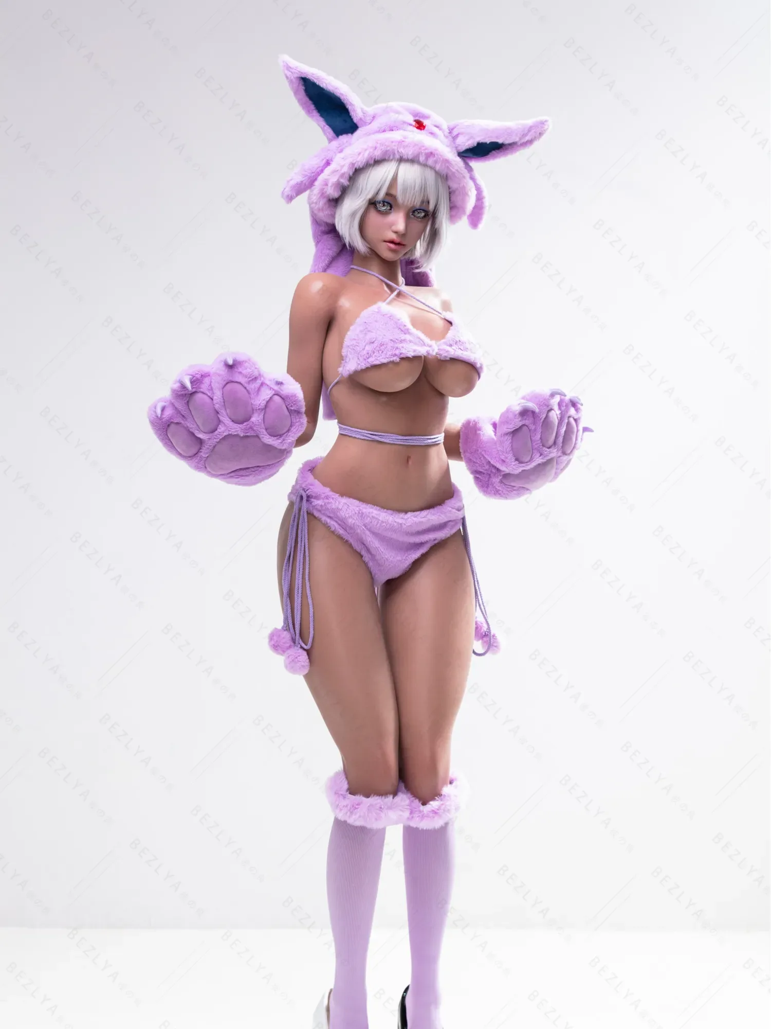 F5936-155Mcm(5.1ft)-38kg 2.2cf E Cup Sex Doll in Purple Plush Cat Costume – Realistic Silicone Anime Catgirl Doll for Adults｜AITIA Doll view 5