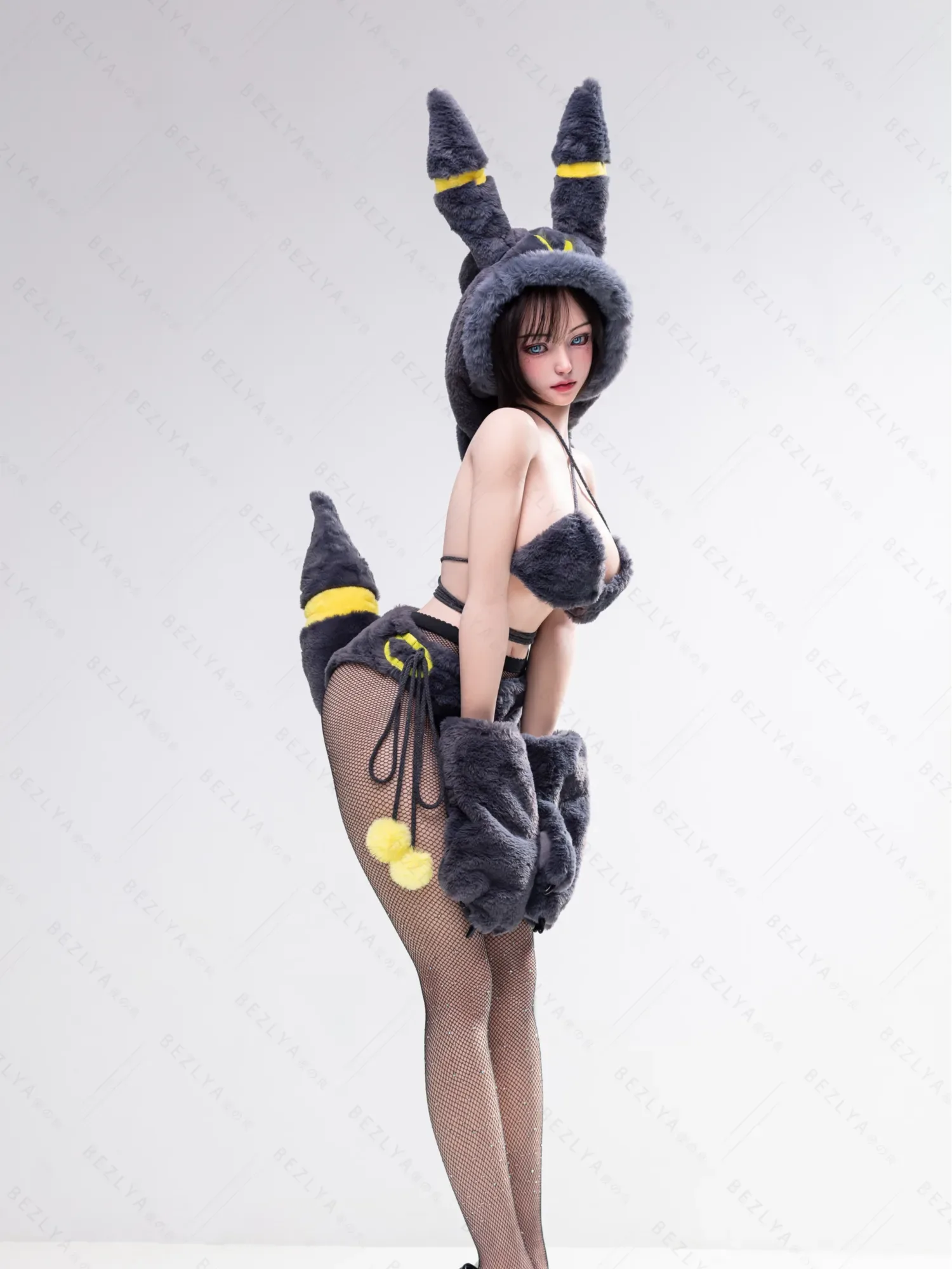 F5935-155Mcm(5.1ft)-38kg 2.2cf E Cup Sex Doll with Black and Yellow Plush Ears – Realistic Silicone Anime Bunny Girl for Adults｜AITIA Doll view 3