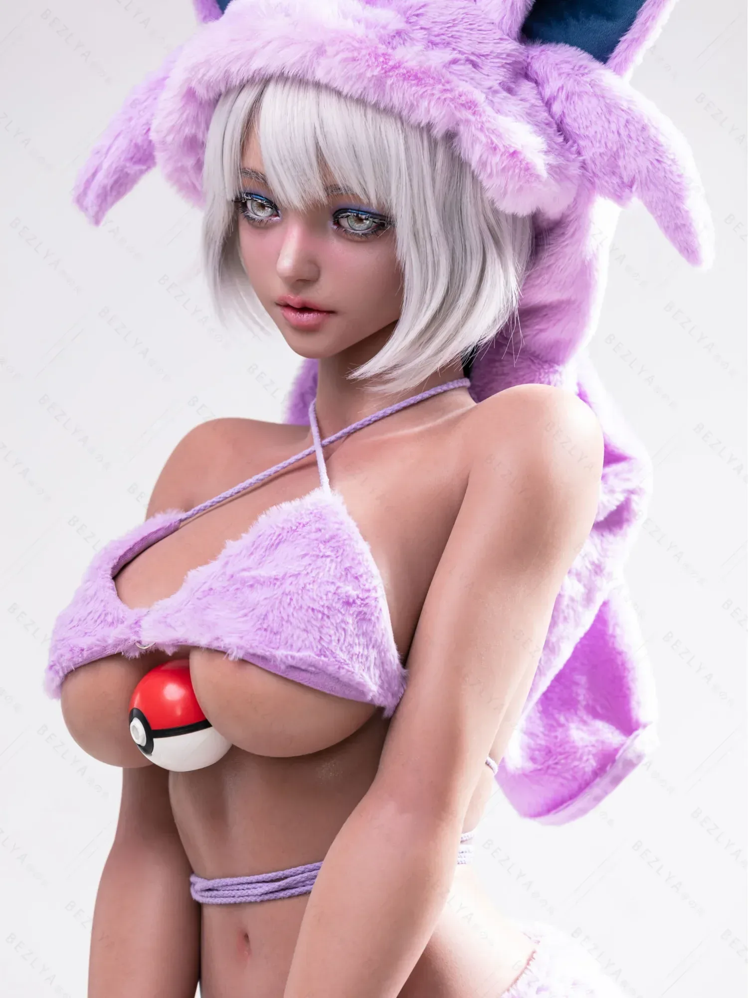 F5936-155Mcm(5.1ft)-38kg 2.2cf E Cup Sex Doll in Purple Plush Cat Costume – Realistic Silicone Anime Catgirl Doll for Adults｜AITIA Doll view 10